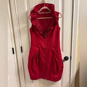Samuel Dong Ruffle Collar Sleeveless Cocktail Bubble Dress Size M Scarlett Red
